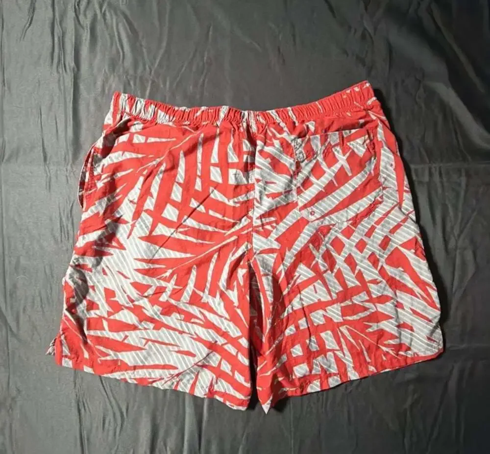 Columbia Men's Red and Gray Leaf Pattern Swim Trunks